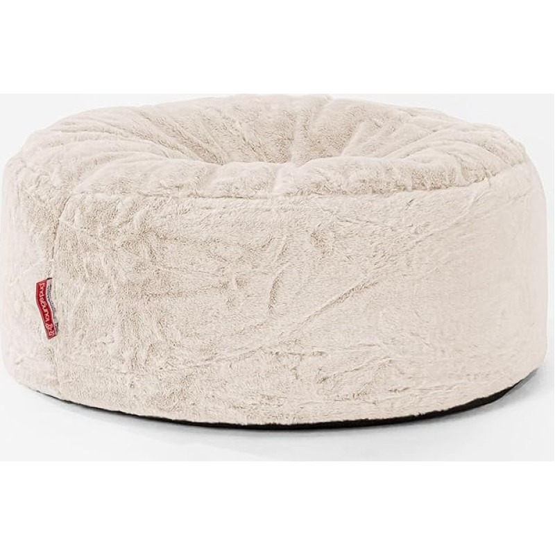 Lounge Pug Fluffy Bean Bag Pouf 65 cm Round White Rabbit Faux Fur Fabric Comfortable Stool or Footstool