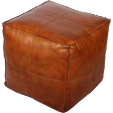 Casa Moro Sunyata HH2813 Oriental Leather Seat Cushion with Filling 45 x 45 x 45 cm (Width / Depth / Height) Real Leather Seat Stool Square Elegant Upholstered Stool Brown