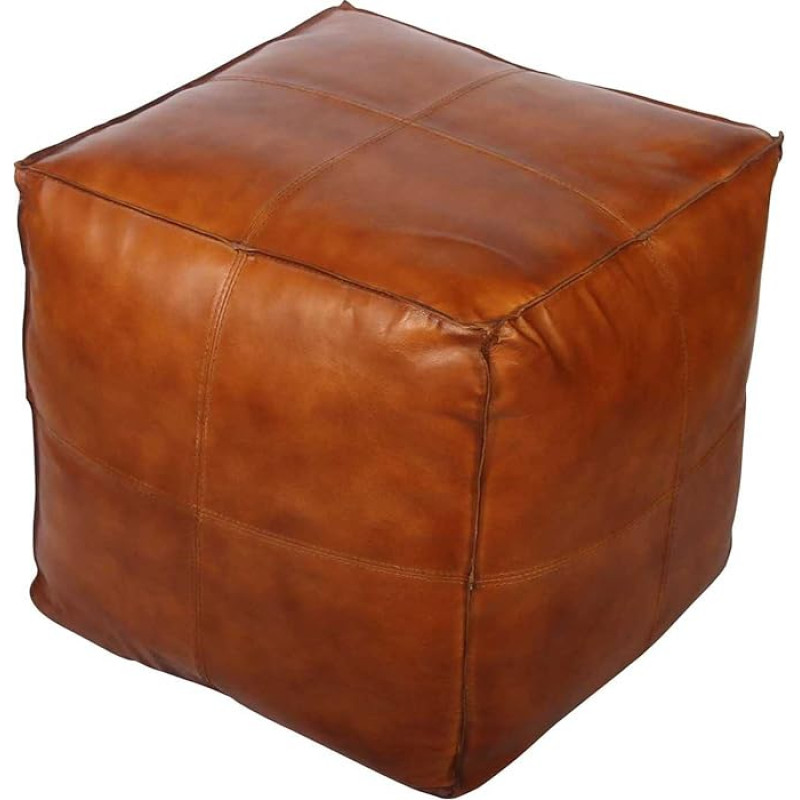 Casa Moro Sunyata HH2813 Oriental Leather Seat Cushion with Filling 45 x 45 x 45 cm (Width / Depth / Height) Real Leather Seat Stool Square Elegant Upholstered Stool Brown