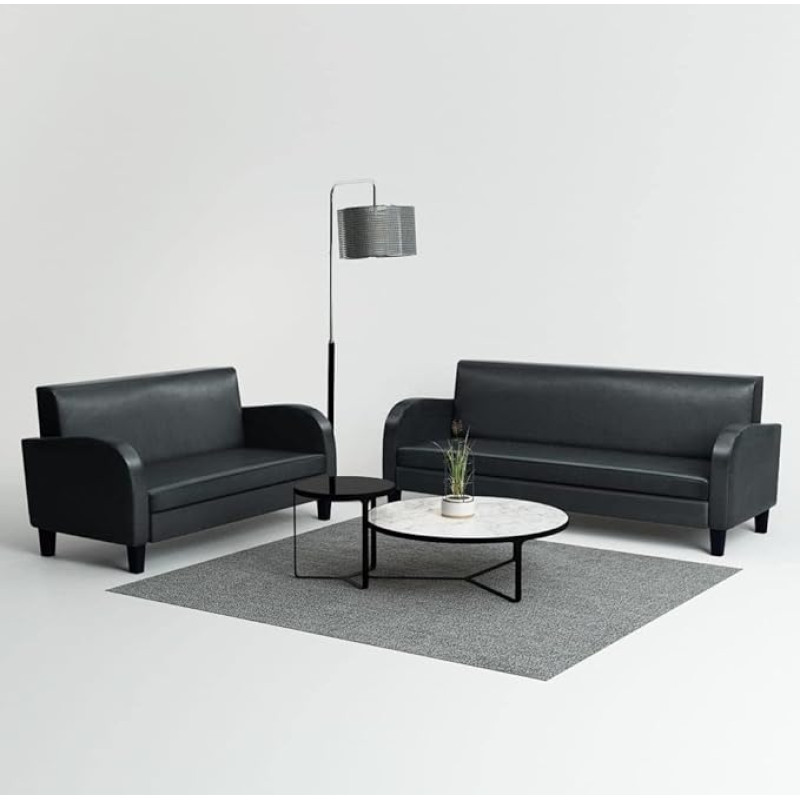 Gecheer 2-Piece Sofa Set Living Room Sofa Couch Sofa Bed Faux Leather Black
