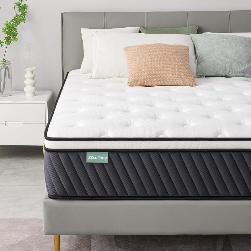 SZsuilong Mattress 90 x 200 cm, 30 cm Thick, Memory Foam, Medium Hardness, Pocket Springs, Mattress for Adults and Children, 7 Comfort Zones, Balanced, Breathable