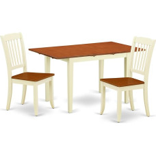 East West Furniture NODA3-BMK-W 3-teiliges Küchentisch- und Stühle-Set enthält einen rechteckigen Esszimmertisch mit Schmetterlingsblatt und 2 Massivholz-Sitzstühlen, 81,3 x 137,2 cm, Buttermilch und