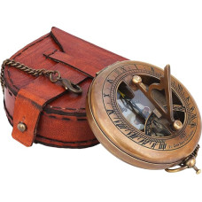 Neovid Brass Folding Sundial Compass, Steampunk Accessories, Antique Finish, koos nahast ümbrise ja ketiga, kaunis käsitöö kingitus