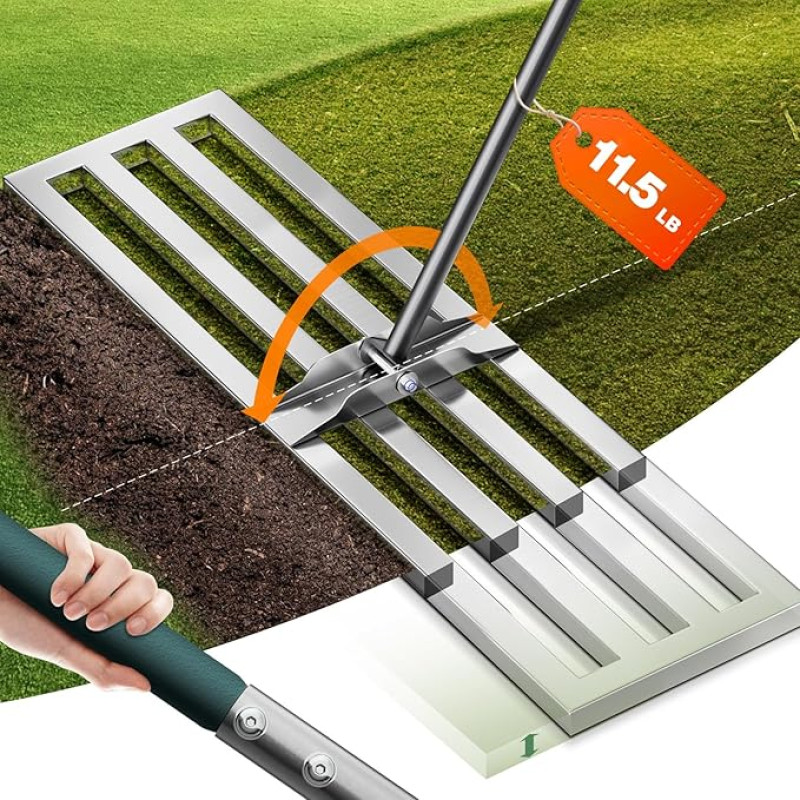 PLBBJH Lawn Levelling Rake, 75 x 25 cm, Weighs up to 6.4 kg, Improved Thick Stainless Steel Pole with Effort-Saving Handle, for Levelling Law/Sand/Ground in the Garden, Golf Course