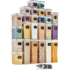 GoMaihe Storage Jars Set of 25 Storage Boxes, Kitchen Organiser, Airtight Storage Container, Plastic with Lid, Storage Container for Cereal, Flour, Coffee Beans, Cornflakes, Spaghetti Storage