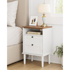 HEYZOEY Bedside Table, White Cafe Table, Bedside Table, Boho Side Table with 1 Drawer and 1 Open Storage Space, Side Table, Storage Canister for Bedroom, Living Room, White