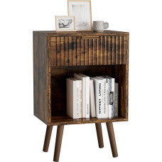 YMYNY Bedside Table, Side Table, Bedside Cabinet with Storage Space, Drawers, Ribbed Fronts, Golden Handle, Solid Wood Legs, Modern, for Bedroom, Living Room, Rustic Brown HST013H