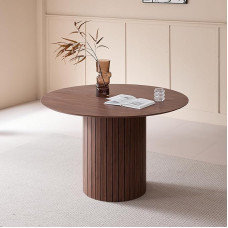 GrandCA HOME Round Dining Table, Modern Kitchen Table, 120 cm, Dining Room Table with Round Wooden Base, Large MDF Worktop for 4-6 People, Dark Brown