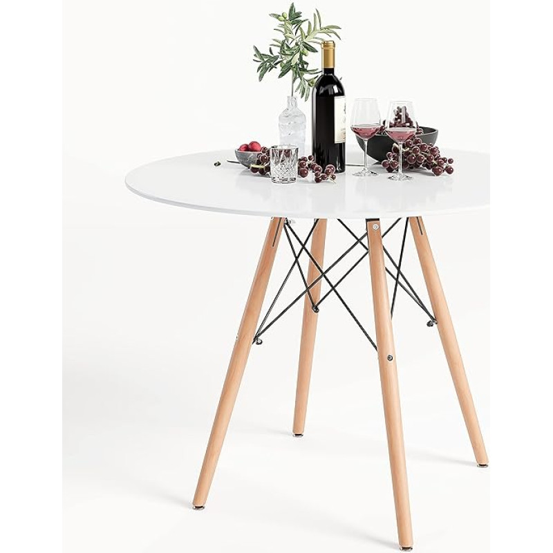 GOLDFAN Round Dining Table Wood Dining Table White Round Modern Wooden Table 80 cm Kitchen Table for Living Room Dining Room Kitchen