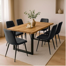 SAM Josy Dining Set 7-Piece 200 x 100 cm Wild Oak Wood Look Chair Set Anthracite U-Frame Black Dining Room Table with 6 Chairs Dining Room Table / Kitchen Table / Wooden Table