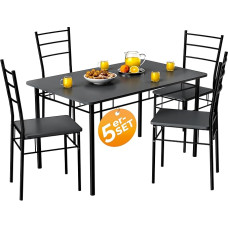 Casaria® Dining Table with 4 Chairs Wood 5-Piece Set Metal 110 x 70 cm Industrial Modern Dining Room Kitchen Chairs Table Furniture Dining Set Leo Anthracite