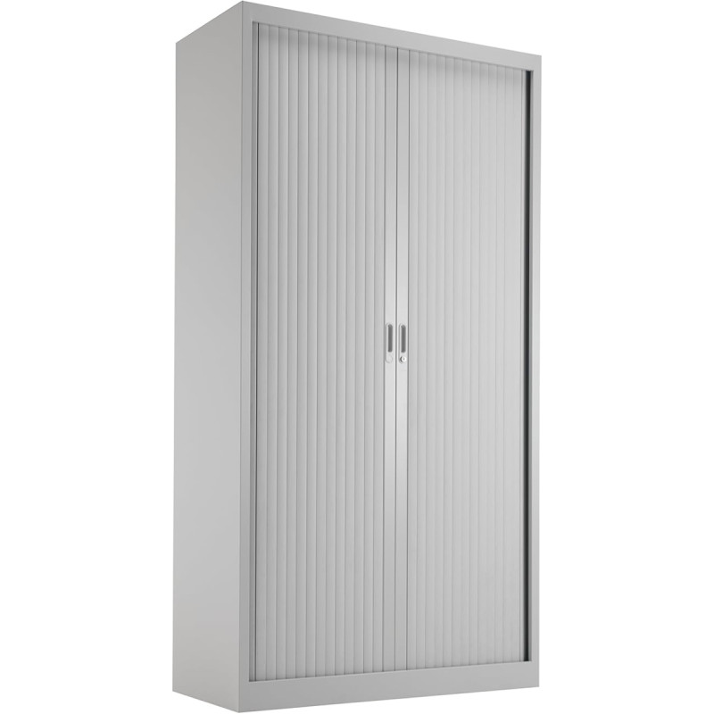 office hippo Steel Tambour Cabinet with Side Opening with 4 Shelves Fully Lockable 195cm Tall Metal Grey
