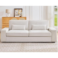 LUXOAK 220 cm Sofa, 59 cm Deep Seat, 3 Seater Couch with Wide Armrests, Easy to Assemble Sofa for Living Room, Bedroom or Playroom, Beige Chenille