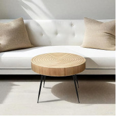 Zouron Coffee Table, Industrial Style, Wooden Side Table, Round, Vintage Living Room Table, Brown, 60 x 60 cm, Large Pine Coffee Table, 42 cm High with Black Metal Frame, Table (Vintage Brown M-1