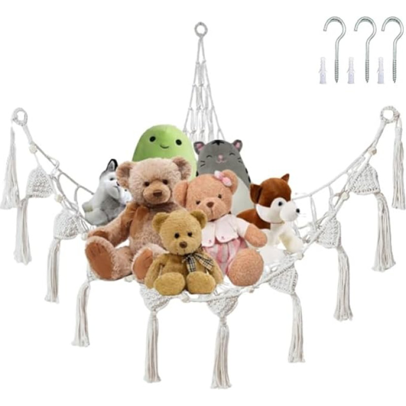 Toy Hammock for Stuffed Animals, Toy Hammock, Large Plush Net, Sturdy Handmade Stuffed Animal Net with Hooks for Teddy Bear Toy, Nursery Decoration