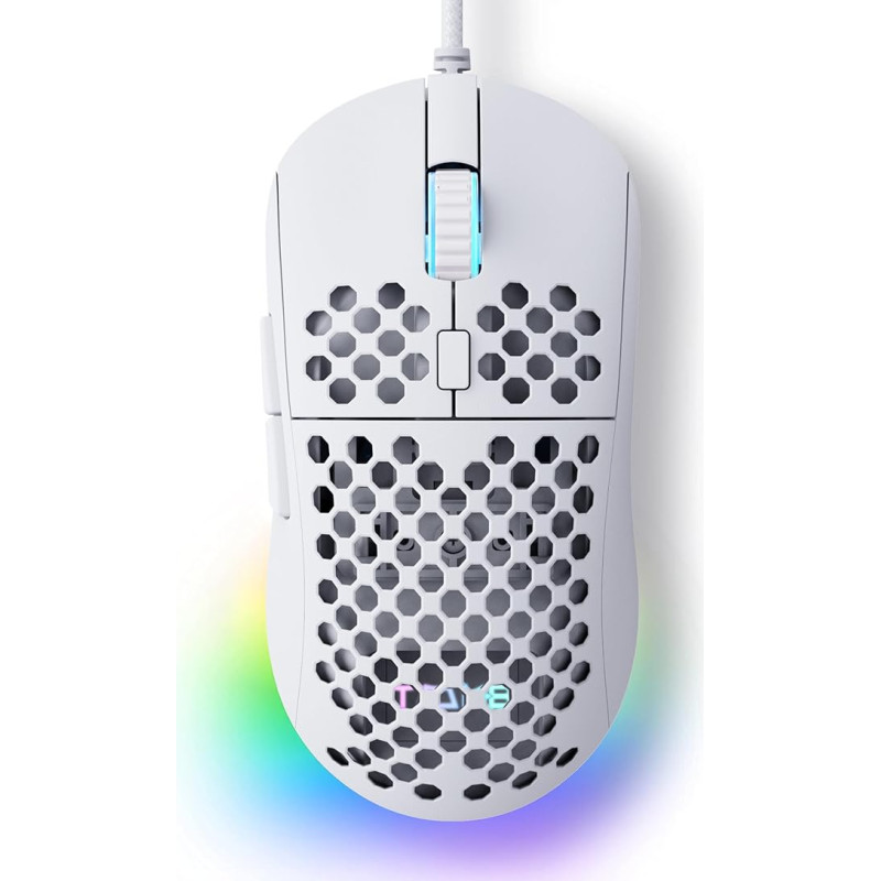 Dierya ×TMKB M1SE Gaming Mouse with 12800 DPI Optical Sensor, Gaming Mouse 6 Programmable Buttons, Adjustable RGB, Ergonomic PC Mouse, White