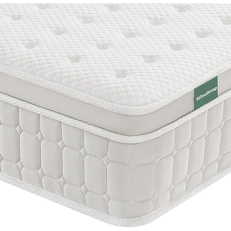 SZsuilong Mattress 90 x 200, Height 26 cm Pocket Spring Mattress 7-Zone Hardness H3 H4 with Memory Foam Comfort Spring Mattress Ergonomic, 100 Nights Trial Sleep