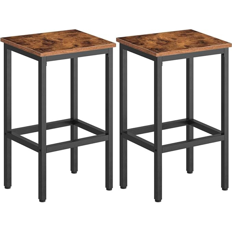 Hoobro Set of 2 Bar Stools with Sturdy Metal Frame, Industrial Design, Seat Height 65cm, for Living Room, Dining Room, Kitchen, Dark Brown, EBF65BY01