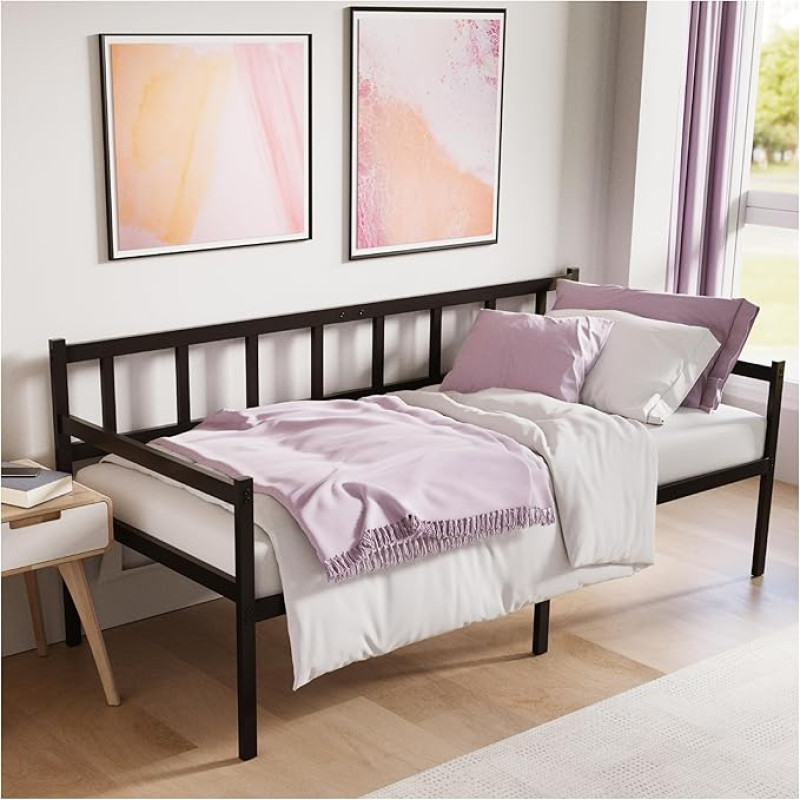 Dreamzie Day Bed 90 x 190 cm with Height of 35 cm - Sofa Bed 1 Place with Slatted Frame for Mattresses 90 x 190 cm - Bed Frame Made of Black Metal