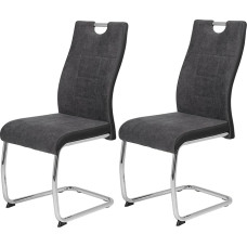 Hela Tische, Alina Set of 2 Rocking Chairs, Woven Fabric, Anthracite, Metal Frame, Round Tube, Chrome, Backrest with Handle
