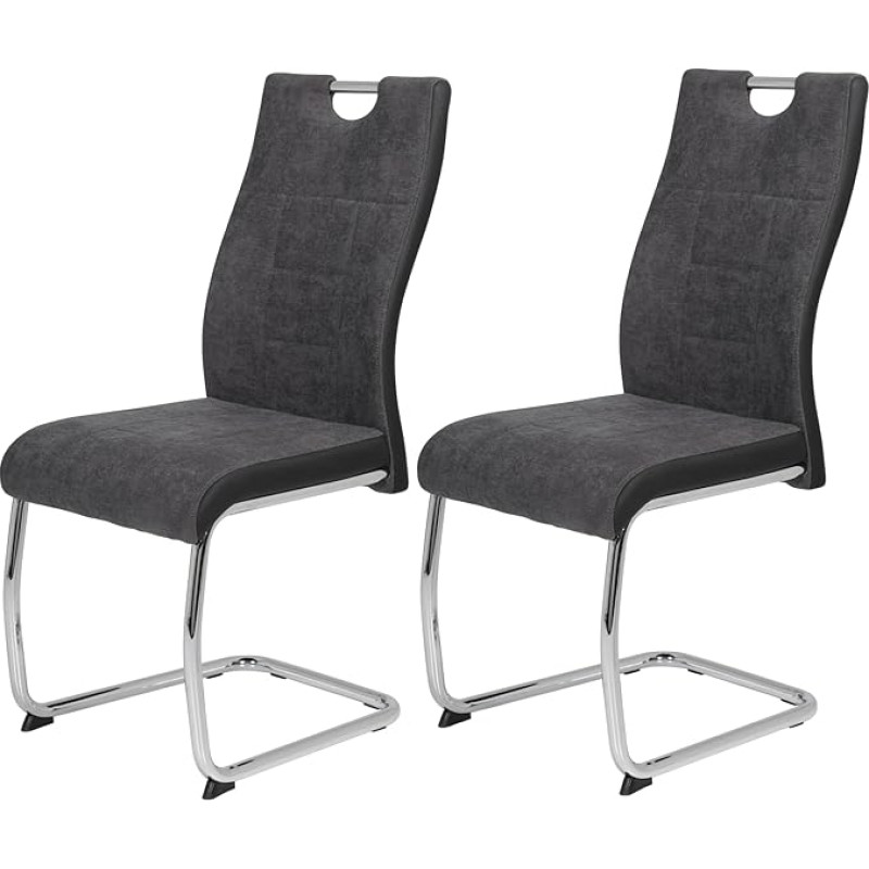 Hela Tische, Alina Set of 2 Rocking Chairs, Woven Fabric, Anthracite, Metal Frame, Round Tube, Chrome, Backrest with Handle