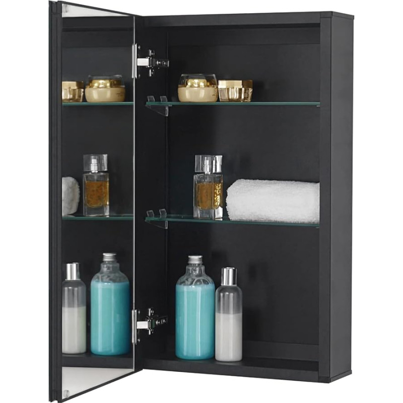 Fundin Bathroom Mirror Cabinet Recessed or Surface Mounted, Black Aluminium Bathroom Wall Cabinet with Mirror and Adjustable Shelves, 36 x 61 cm