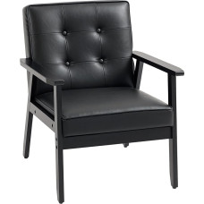 HOMCOM Sessel, PU Leder Akzentsessel, Beistellstuhl mit Gummiholzrahmen für Wohnzimmer, Rezeption, Schlafzimmer, Balkon, Schwarz