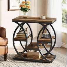 Tribesigns Side Table with 4 Shelves, Narrow Bedside Table with Storage Space, Industrial Coffee Table, Sofa Table for Living Room, Bedroom, Entryway, Brown