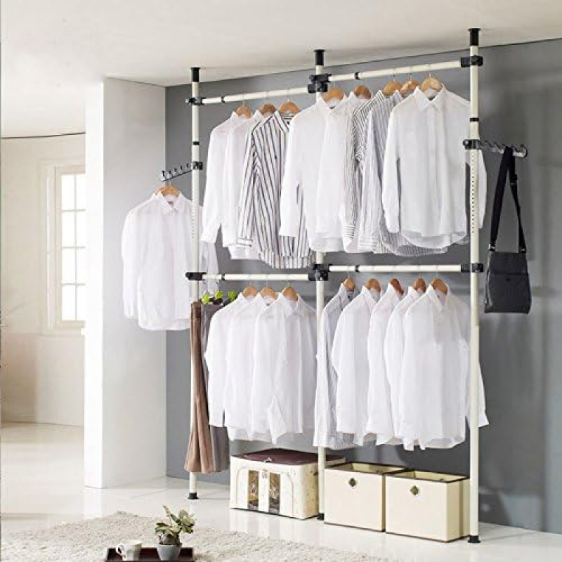 Telescopic Clothes Hanger, Telescopic Wardrobe, Telescopic Shelf, Adjustable Organiser System, Telescopic Clothes System, Wardrobe Clothes Rack, Stand, Height Adjustable (272 cm)