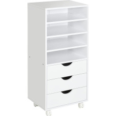Vinsetto Office Chest of Drawers with 3 Drawers and 4 Open Compartments Desk Chest of Drawers with Wheels for Office and Study 38 x 40 x 86.8 cm White