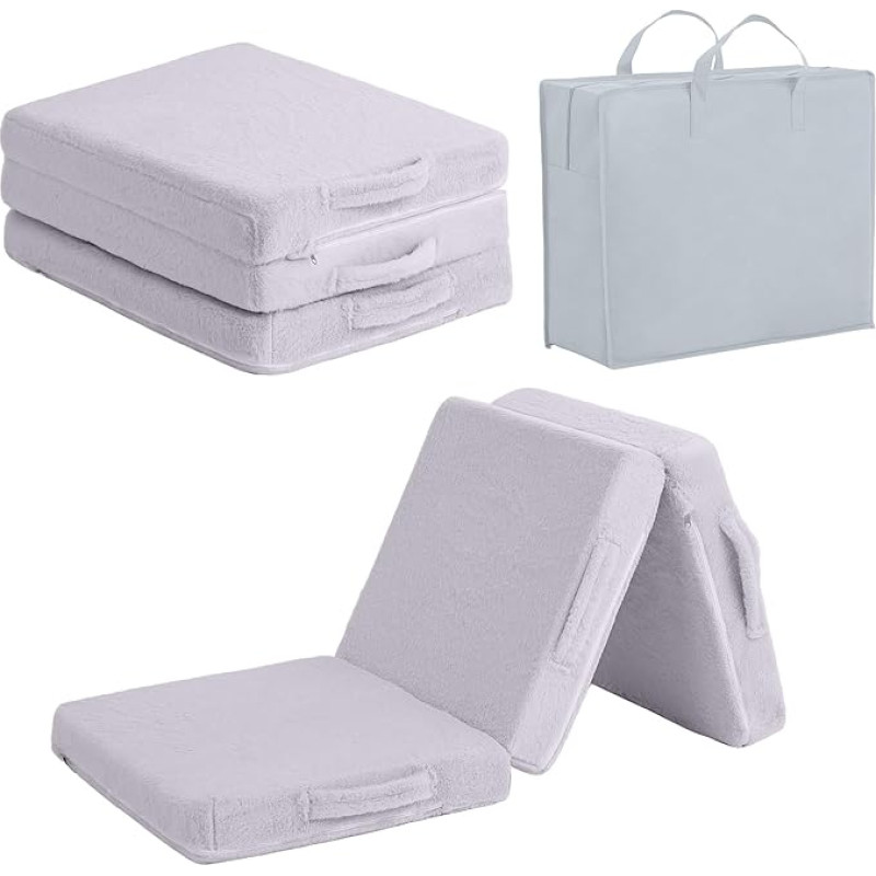 Tiita Toddler Foldable Floor Mattress, 145 x 56 x 8 cm, Small Floor Nap Mat for Sleeping Nursery, Trifold Children's Futon Mattress, Portable Tri Folding Mattress, Plush Grey