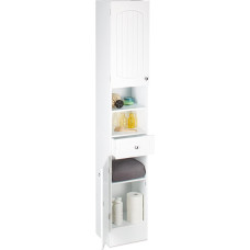 Bathroom Shelf Narrow With Drawer, Multi Purpose Cupboard, Tall Boy Cabinet, H x W x D: 173.5 x 30.5 x 32 cm, White