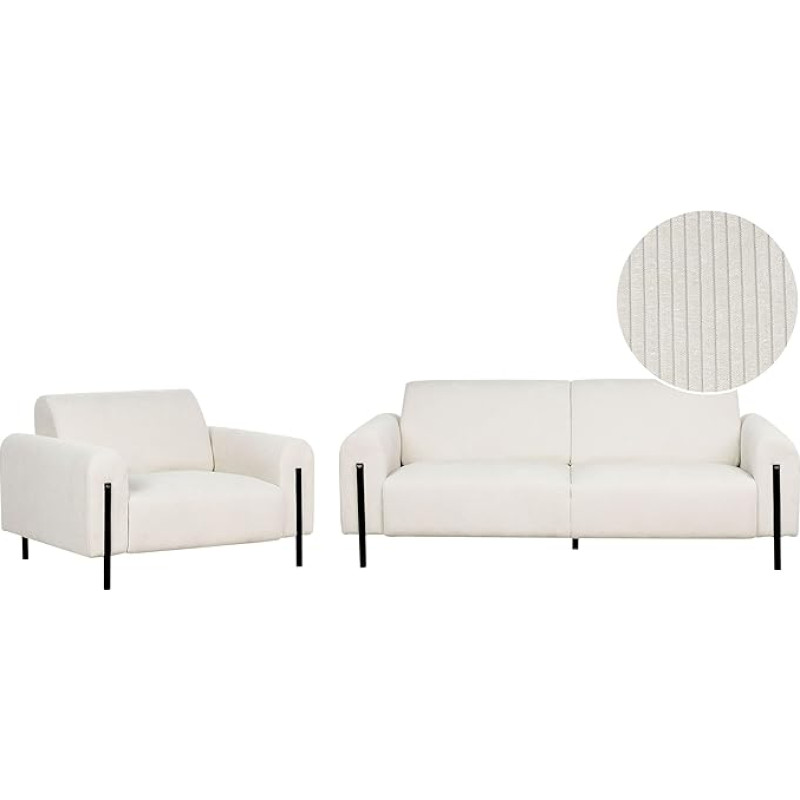 Askim 4-Seater Sofa Set Cord Cream White Adjustable Backrests Metal Feet