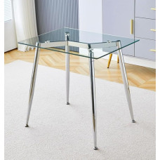 Hallowood Furniture Cullompton Rectangular Small Table, Glass Dining Table with Chrome Metal Legs, Compact Dining Table, Kitchen Table for Home, Restaurants and Cafe (80 x 60 cm)