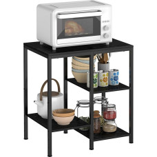 smusei 4-Tier Multifunctional Storage Shelf, Adjustable Kitchen Shelf, Baking Shelf, Microwave Shelf, Printer Stand, Bookcase, Wood with Offset Levels, 67 x 40 x 59 cm, Black