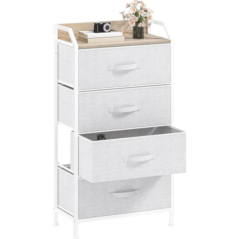 DWVO 4 Drawer Chest of Drawers, Durable Fabric, Sturdy Metal Frame, Modern and Functional, Ideal for Bedroom, Living Room, Hallway, Children's Room, Light Grey