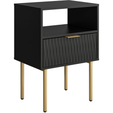 HEYZOEY Bedside Table with 1 Open Shelf and 1 Drawer, Modern Bedside Cabinet, Bedside Table for Living Room, Bedroom, Black and Gold