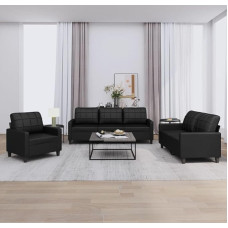 Homgoday 3 Piece Sofa Set with Black Faux Leather Cushions Furniture Set for Sofa Bed Living Room Sofa Modern Outdoor Sofa Set Model 3201338