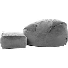Icon Kingston Bean Bag with Stool, Velvet, Dark Grey, Adult Bean Bag with Filling, Bean Bag, Velvet Chair, Lounge Chair, Bedroom, Living Room, Living Room Furniture