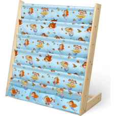 wooshwa Children's Bookcase for Children's Room, Children's Shelf, Small Bookcase with 5 Shelves & 3 Pockets, Storage Shelf, Book Organiser Made of Pine and Oxford Fabric (Mermaid)