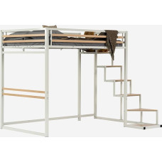 MEUBLE COSY Bunk Bed 140 x 200 cm Bed Frame Bunk Bed with Slatted Frames Made of Wood and Metal, Industrial, for Adults and Children, White + Beech Wood