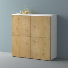 Mai & Mai Furniture Chest of Drawers Storage Cabinet with 4 Doors in Matt White + Core Oak Sideboard Cabinet Multi-Purpose Cabinet Width 100 x 36.4 x 98 cm