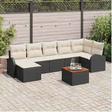 Rantry 8-teiliges Garten-Sofa-Set mit Kissen in Schwarz aus Poly-Rattan und Akazie, 2-Sitzer Garten-Sofa mit Stauraum und Kissen in Schwarz aus Poly-Rattan Gartenlounge Model3356276