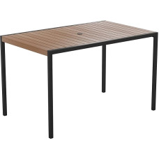Flash Furniture Lark Outdoor Steel Dining Table with Umbrella Hole - Poly Teak Slatted Base - Commercial Table Black Frame, 30 x 48 cm, Table for up to 4 Adults