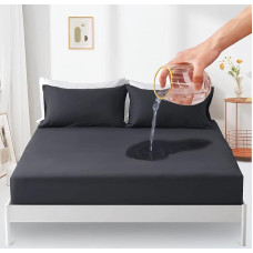 Waterproof Fitted Sheet 90 x 190 cm, Waterproof Mattress Protector with 30 cm Deep Pocket, Fitted Sheet Style, Mattress Cover with Elastic Elastic Band (Anthracite)