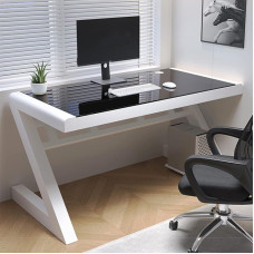Modern Z Shaped Computer Desk Tempered Glass Metal Frame Ideal for Home, Office, Study, Gaming - Stylish and Workplace Furniture