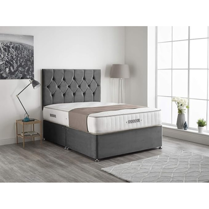 Bed Centre Ziggy Divan Bed with Cashmere Pocket Mattress, 2 Drawers (Same Side) and Headboard, Small Double (120cm x 190cm)