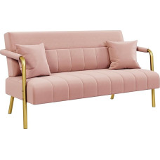 Yaheetech Upholstered Sofa with Armrests & Legs Made of Metal Modern Two Seater Sofa with 2 Lumbar Cushions Loveseat for Living Room, Home Office, Pink