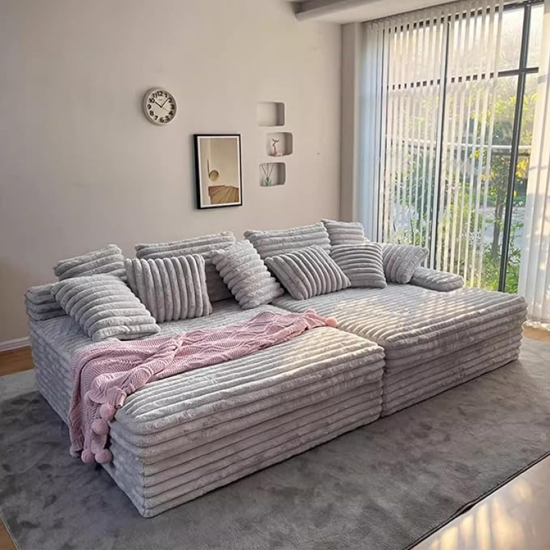 XL Superb Grey Modular Sofa Bed, Plush Sofa / Couch Made of Boneless Fabric, Compressed Sofa in a Box, Modular Sofas for the Living Room, Grey