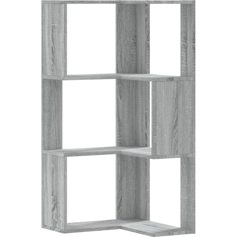 vidaXL Corner Shelf, Bookcase, 3 Shelves, Standing Shelf, Bookcase for Living Room, Filing Shelf, Office Shelf, Wall Shelf, Grey Sonoma Wood Material